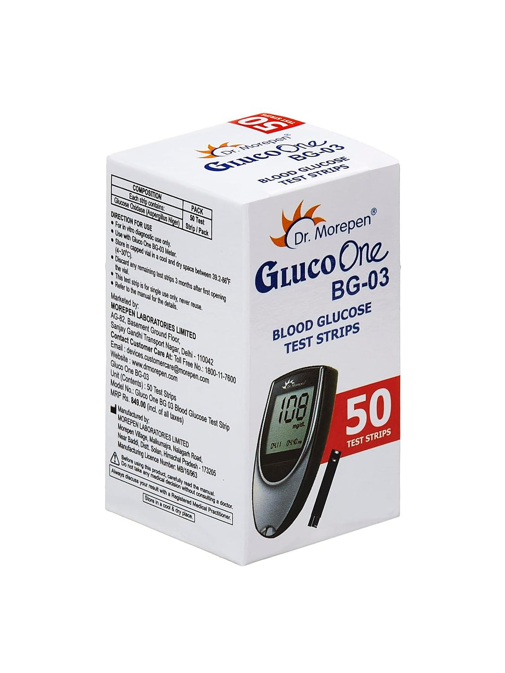 Dr. Morepen BG-03 Blood, 50 Glucose Test Strips.