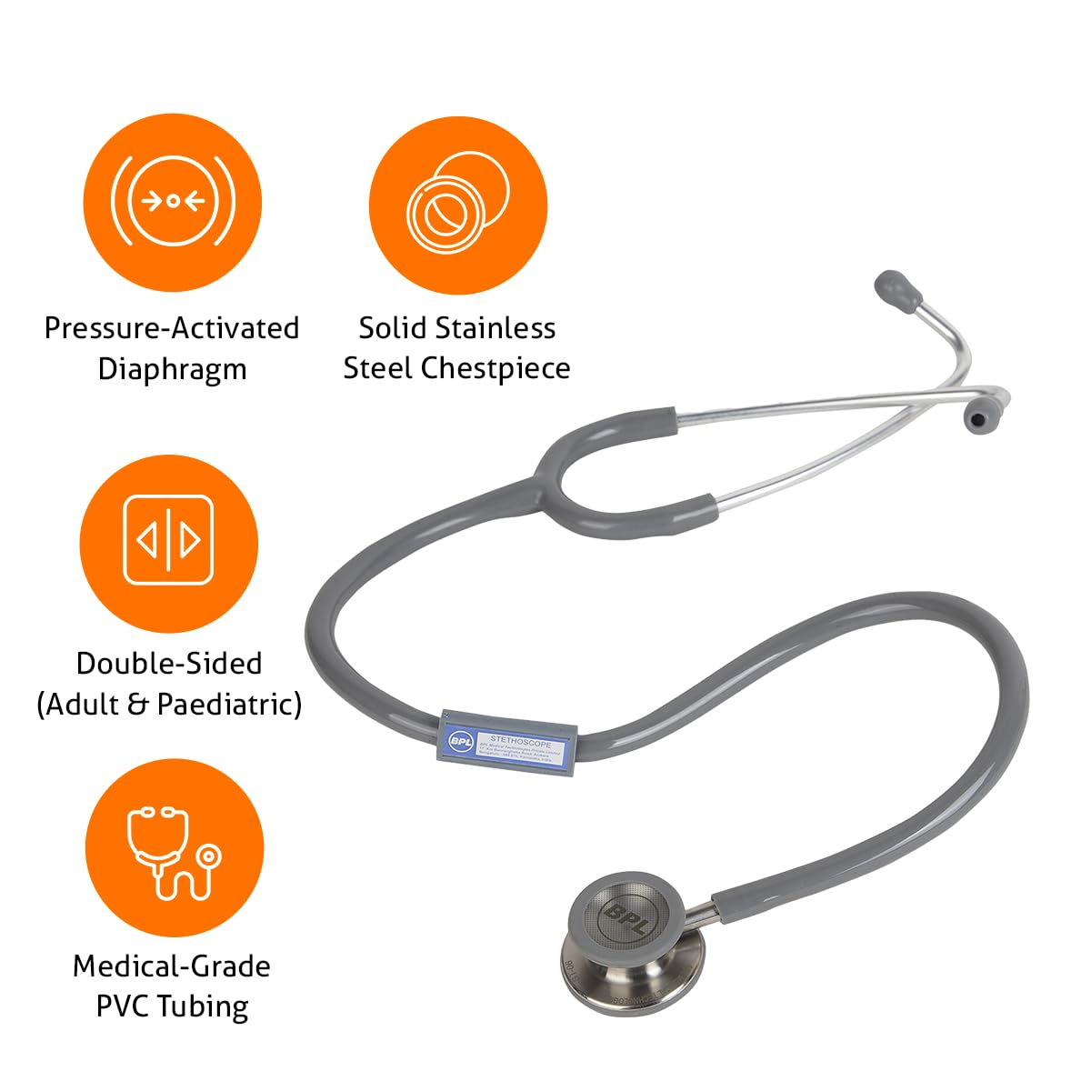 BPL Medical Technologies ST-06 Stainless Steel Dual Premium Adult Chest Piece Stethoscope|High Acoustic Level, Versatile Chestpiece for Adult & Pediatric Use